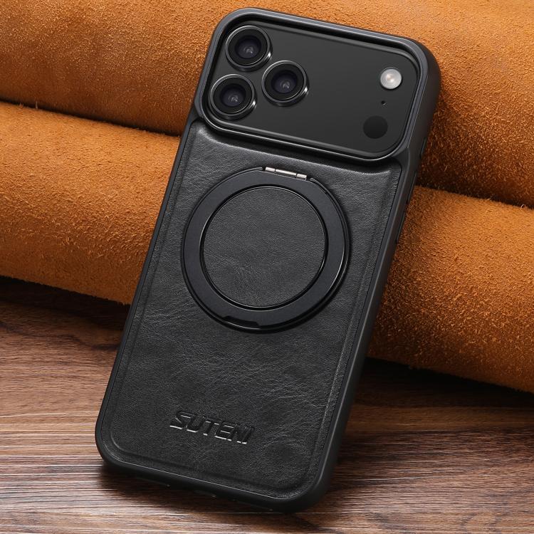 For iPhone 17 Suteni G3 Oil Wax 360 Rotation Holder MagSafe Back Phone Case