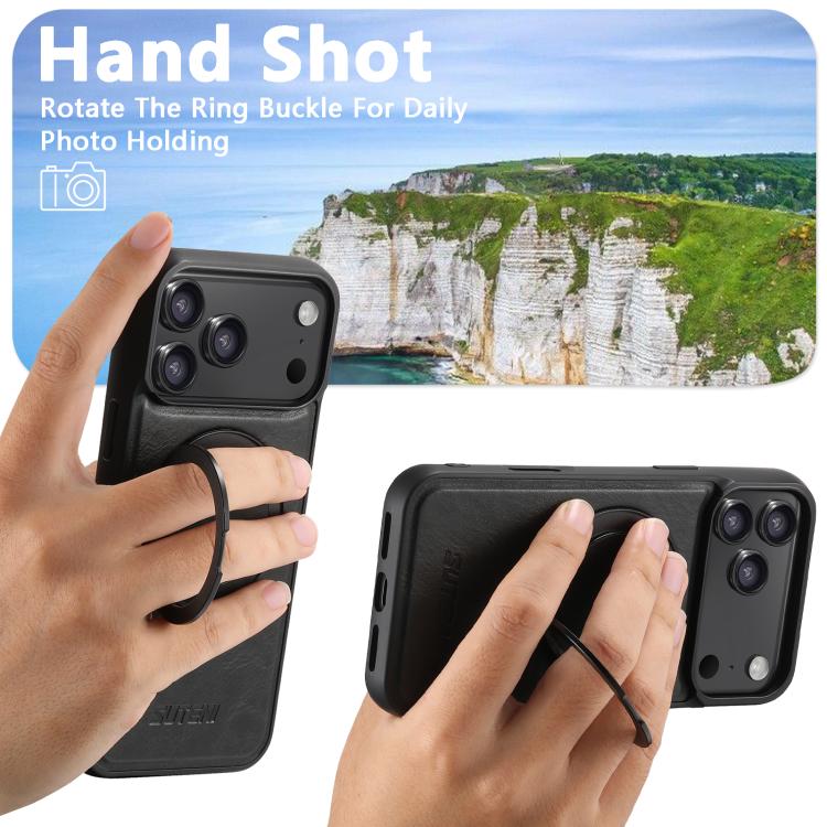 For iPhone 17 Suteni G3 Oil Wax 360 Rotation Holder MagSafe Back Phone Case