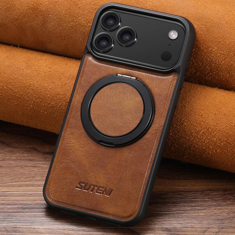 For iPhone 17 Suteni G3 Oil Wax 360 Rotation Holder MagSafe Back Phone Case