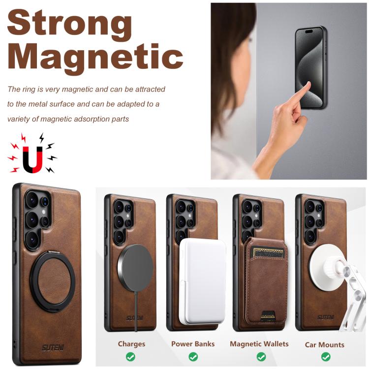 For Samsung Galaxy S23 Ultra 5G Suteni G3 Oil Wax 360 Rotation Holder MagSafe Back Phone Case