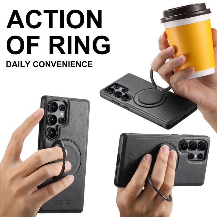 For Samsung Galaxy S22 Ultra 5G Suteni G3 Oil Wax 360 Rotation Holder MagSafe Back Phone Case