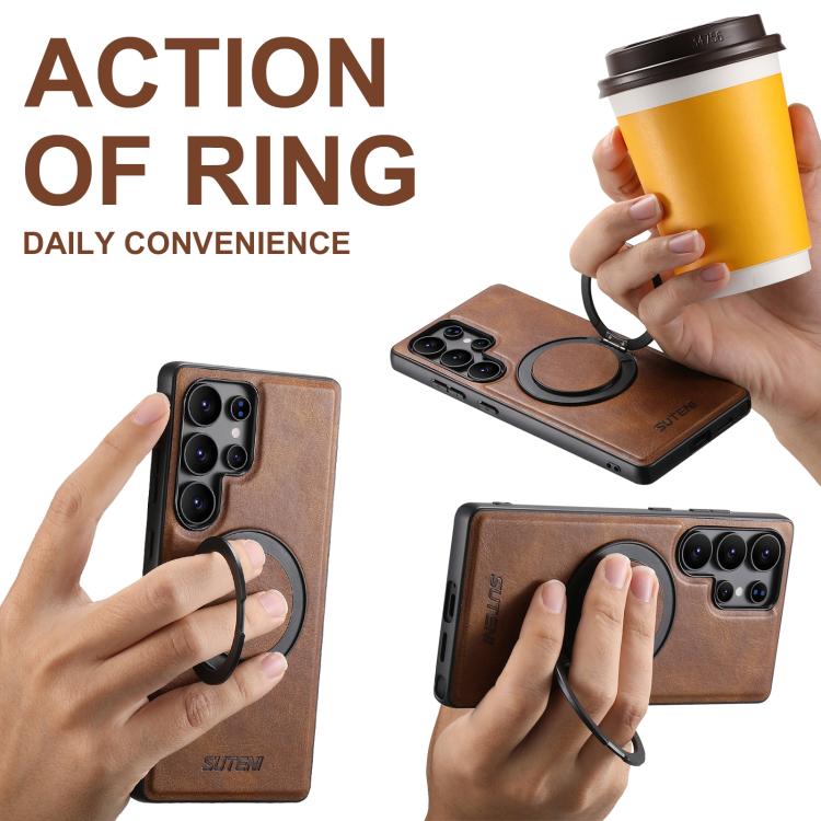 For Samsung Galaxy S22 Ultra 5G Suteni G3 Oil Wax 360 Rotation Holder MagSafe Back Phone Case