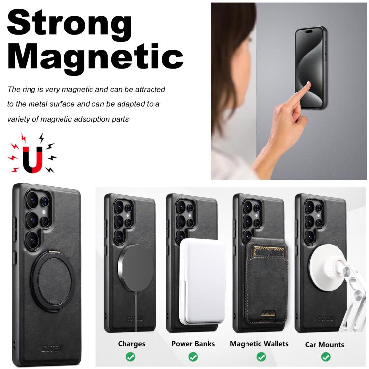 For Samsung Galaxy S24+ 5G Suteni G3 Oil Wax 360 Rotation Holder MagSafe Back Phone Case