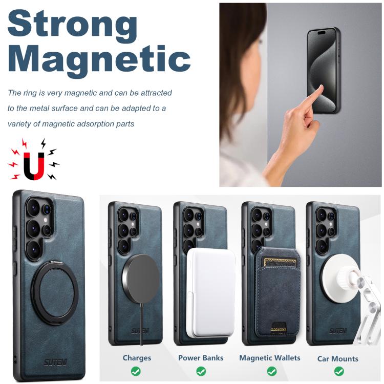 For Samsung Galaxy S23 5G Suteni G3 Oil Wax 360 Rotation Holder MagSafe Back Phone Case