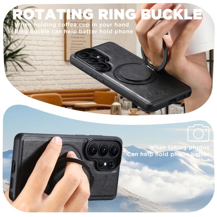 For Samsung Galaxy S26 Ultra 5G Suteni G3 Oil Wax 360 Rotation Holder MagSafe Back Phone Case