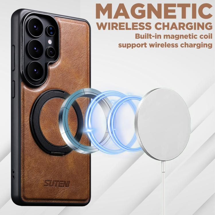 For Samsung Galaxy S26 Ultra 5G Suteni G3 Oil Wax 360 Rotation Holder MagSafe Back Phone Case