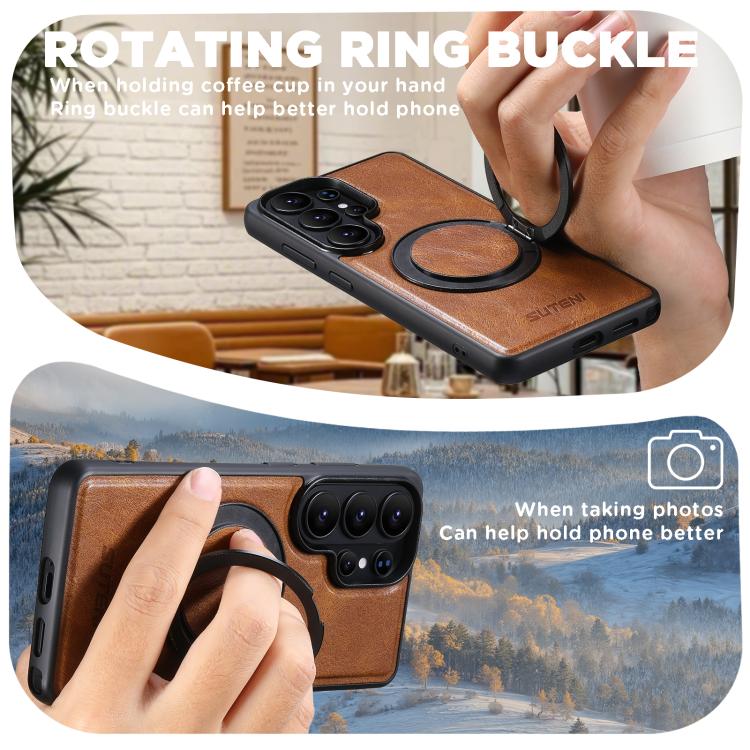 For Samsung Galaxy S26 Ultra 5G Suteni G3 Oil Wax 360 Rotation Holder MagSafe Back Phone Case