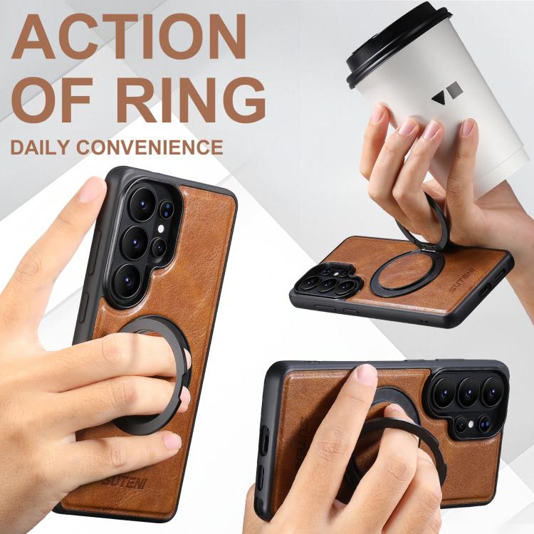 For Samsung Galaxy S26 Ultra 5G Suteni G3 Oil Wax 360 Rotation Holder MagSafe Back Phone Case
