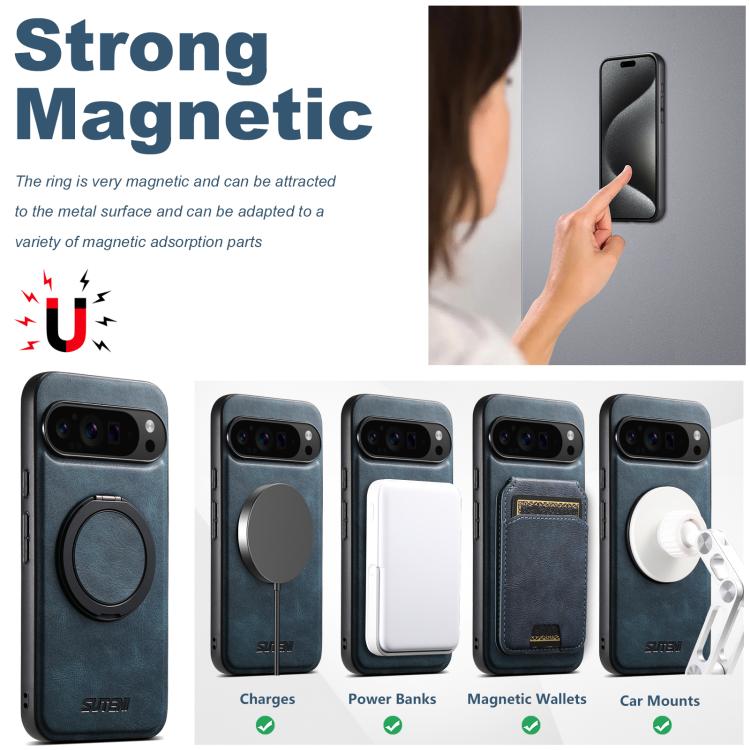 For Google Pixel 9 Pro XL Suteni G3 Oil Wax 360 Rotation Holder MagSafe Back Phone Case