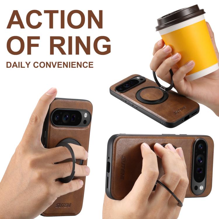 For Google Pixel 8a Suteni G3 Oil Wax 360 Rotation Holder MagSafe Back Phone Case