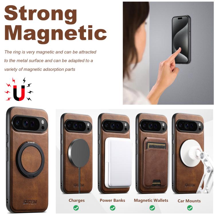 For Google Pixel 7 Suteni G3 Oil Wax 360 Rotation Holder MagSafe Back Phone Case