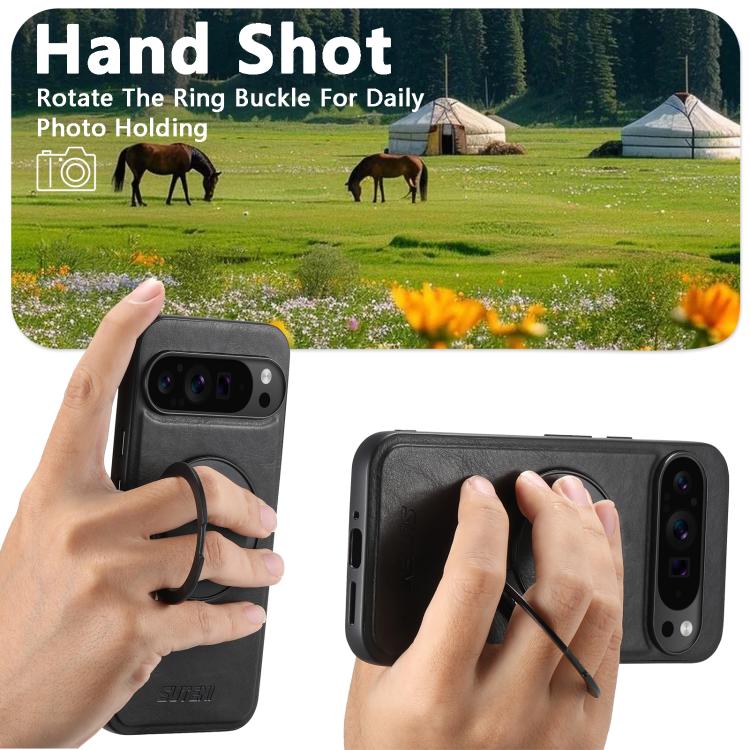 For Google Pixel 6 Suteni G3 Oil Wax 360 Rotation Holder MagSafe Back Phone Case