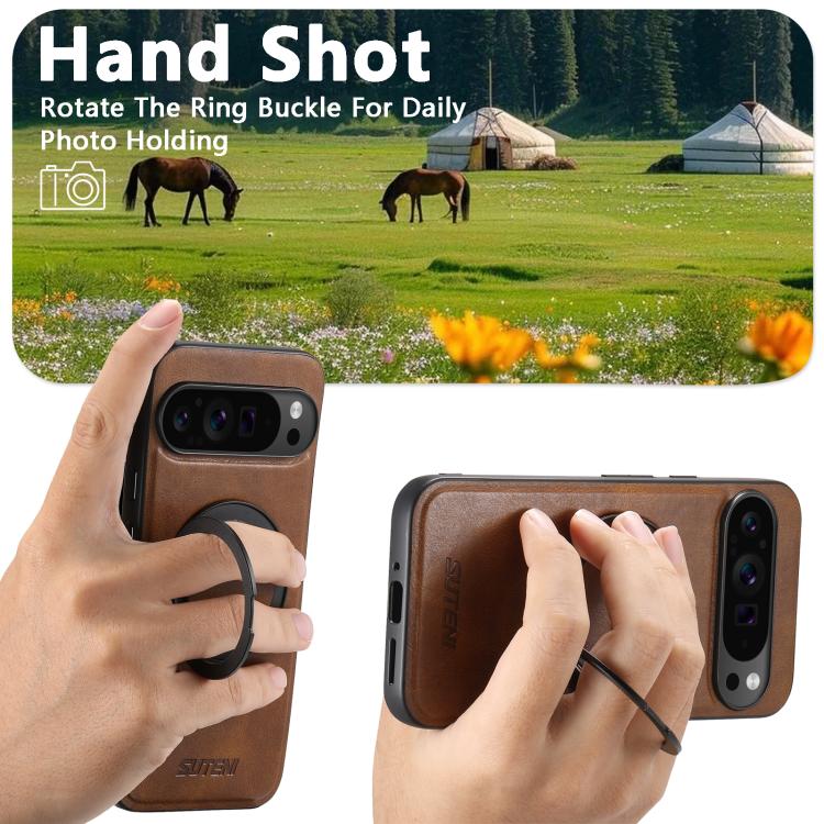 For Google Pixel 6 Suteni G3 Oil Wax 360 Rotation Holder MagSafe Back Phone Case