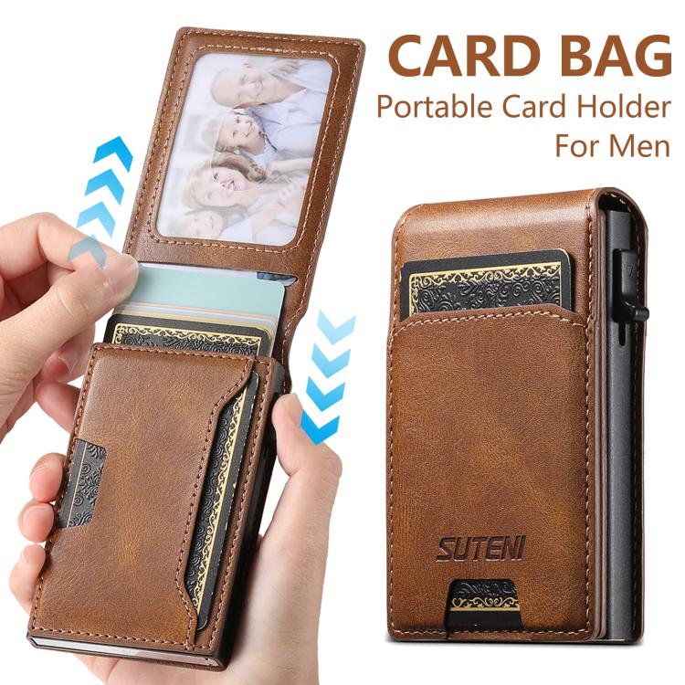 Suteni Oil Waxy Keys Automatically Pop Up Card Wallet Case