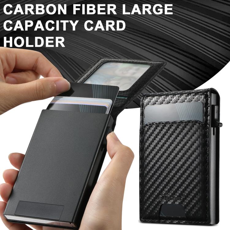 Suteni Carbon Fiber Magnetic Key Press Automatically Pop Up Card Box - Black