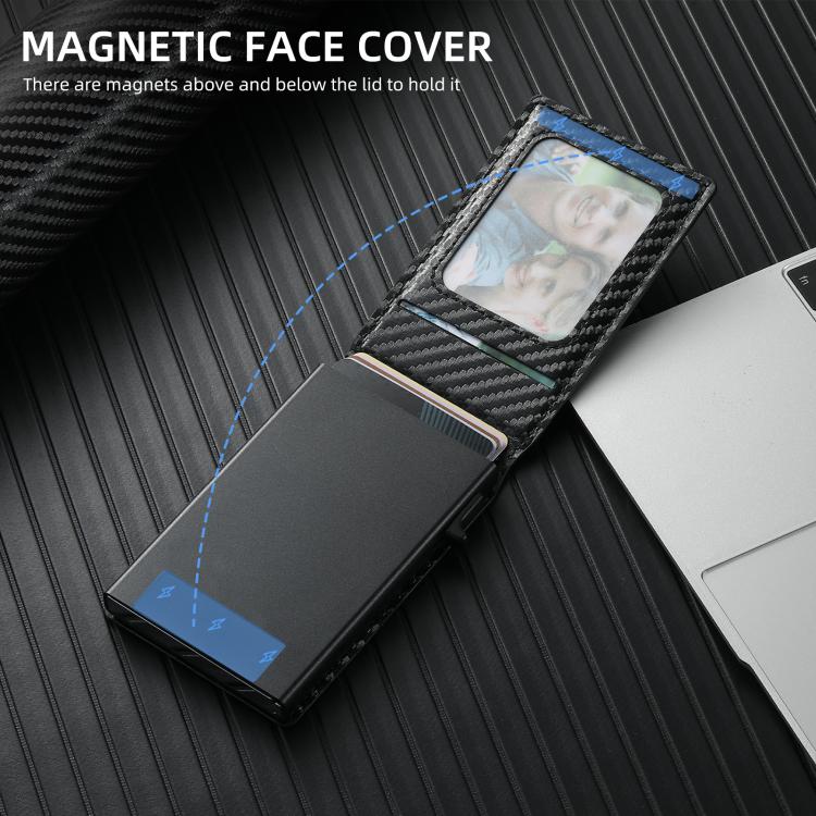 Suteni Carbon Fiber Magnetic Key Press Automatically Pop Up Card Box - Black