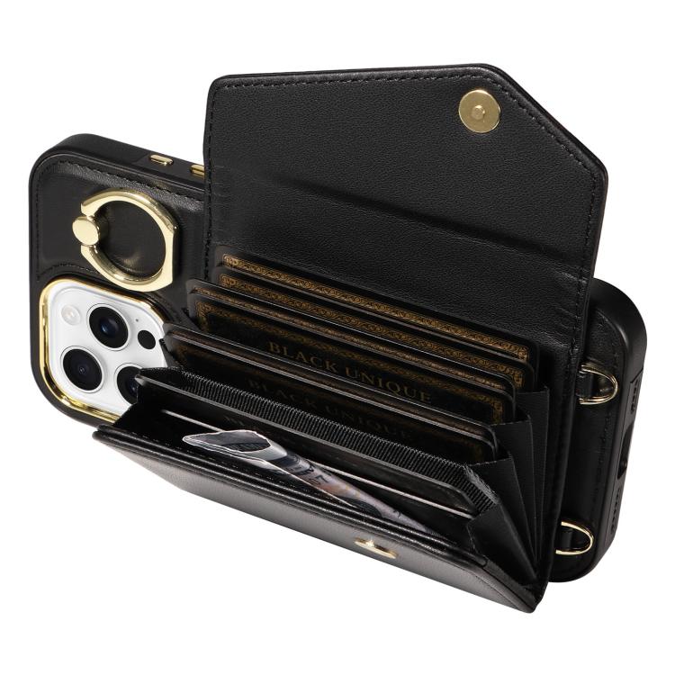 For iPhone 16 Pro Max Diagonal Crossbody Ring Organ Wallet Leather Back Phone Case