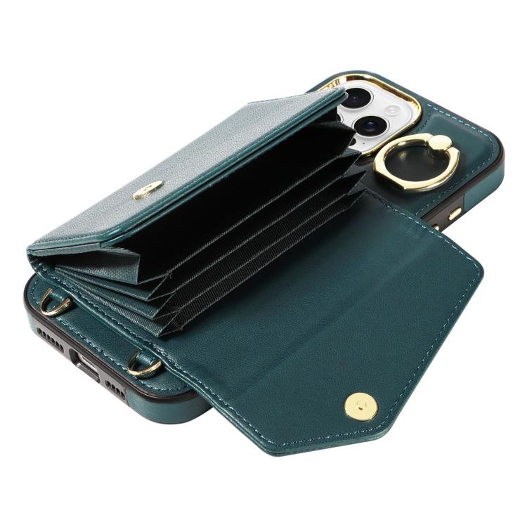 For iPhone 16 Pro Max Diagonal Crossbody Ring Organ Wallet Leather Back Phone Case