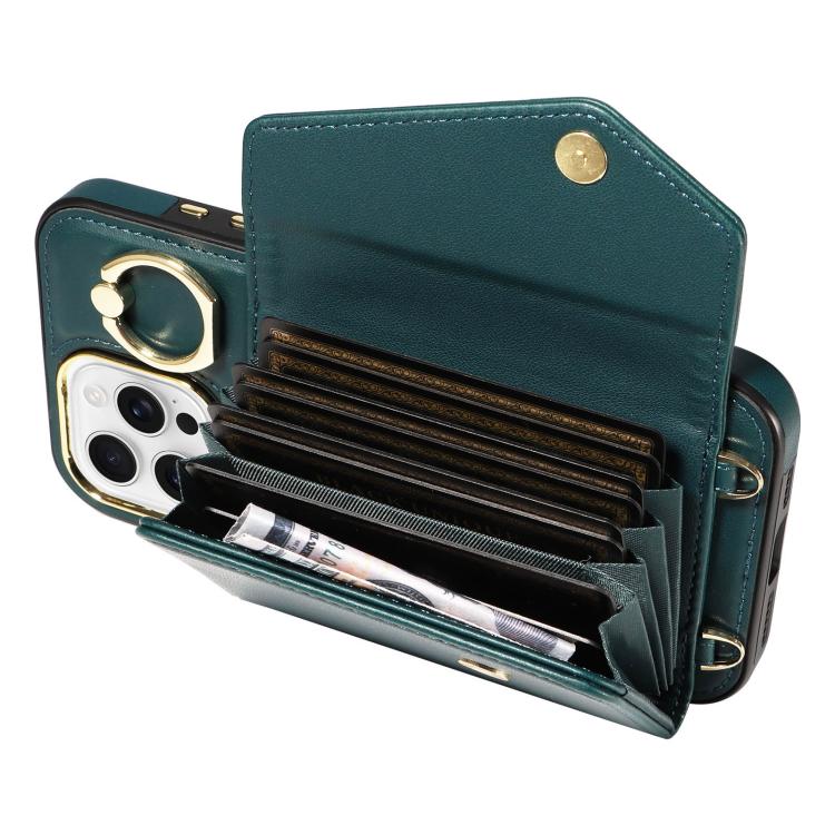 For iPhone 16 Pro Max Diagonal Crossbody Ring Organ Wallet Leather Back Phone Case