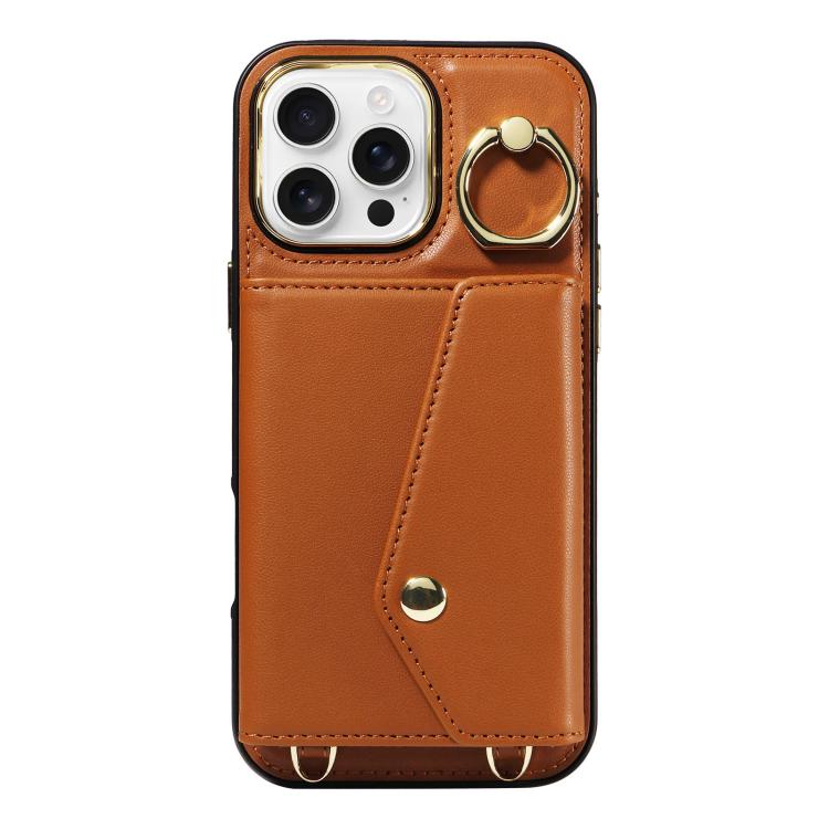 For iPhone 16 Pro Max Diagonal Crossbody Ring Organ Wallet Leather Back Phone Case