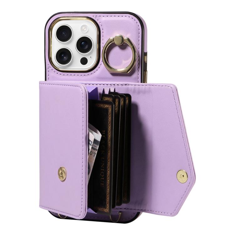 For iPhone 16 Pro Max Diagonal Crossbody Ring Organ Wallet Leather Back Phone Case