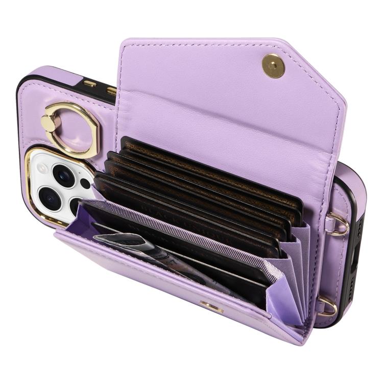For iPhone 16 Pro Max Diagonal Crossbody Ring Organ Wallet Leather Back Phone Case