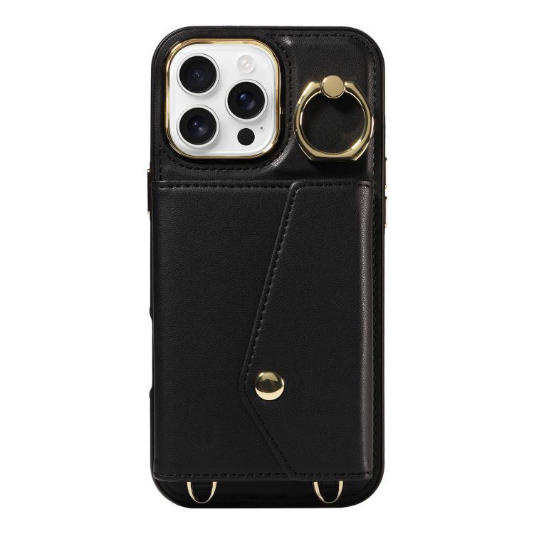 For iPhone 16 Pro Diagonal Crossbody Ring Organ Wallet Leather Back Phone Case