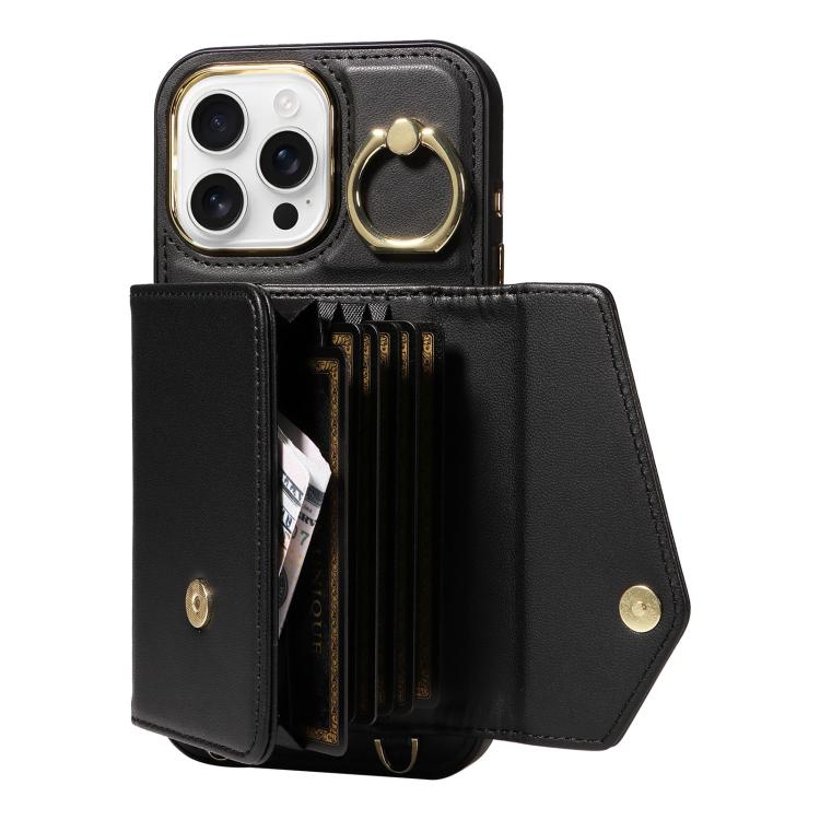 For iPhone 16 Pro Diagonal Crossbody Ring Organ Wallet Leather Back Phone Case