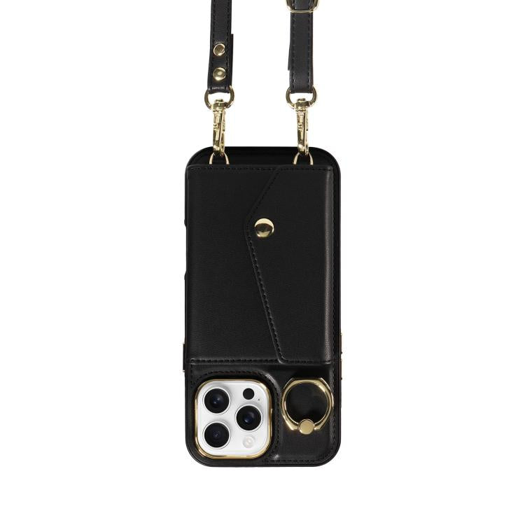 For iPhone 16 Pro Diagonal Crossbody Ring Organ Wallet Leather Back Phone Case