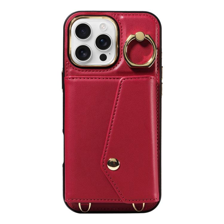 For iPhone 16 Pro Diagonal Crossbody Ring Organ Wallet Leather Back Phone Case