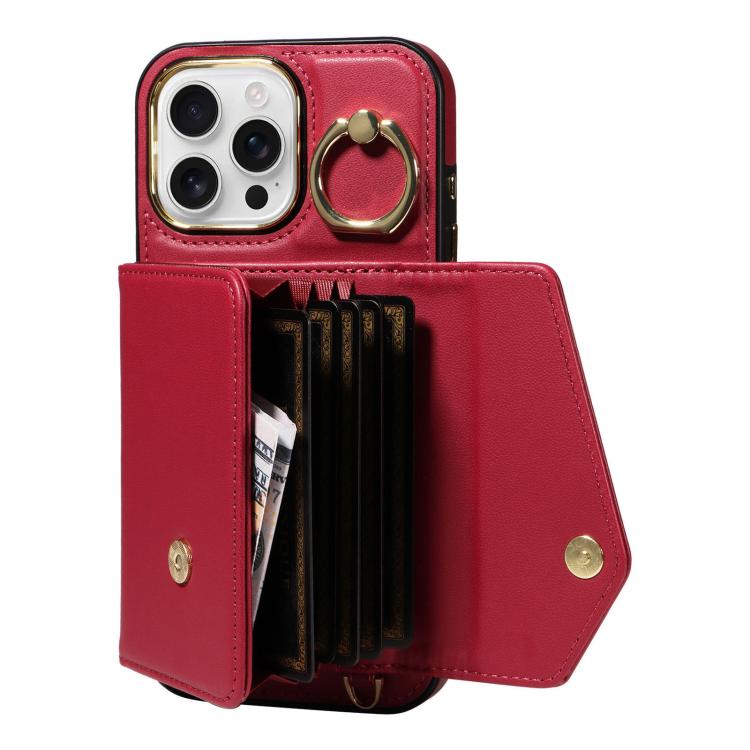 For iPhone 16 Pro Diagonal Crossbody Ring Organ Wallet Leather Back Phone Case