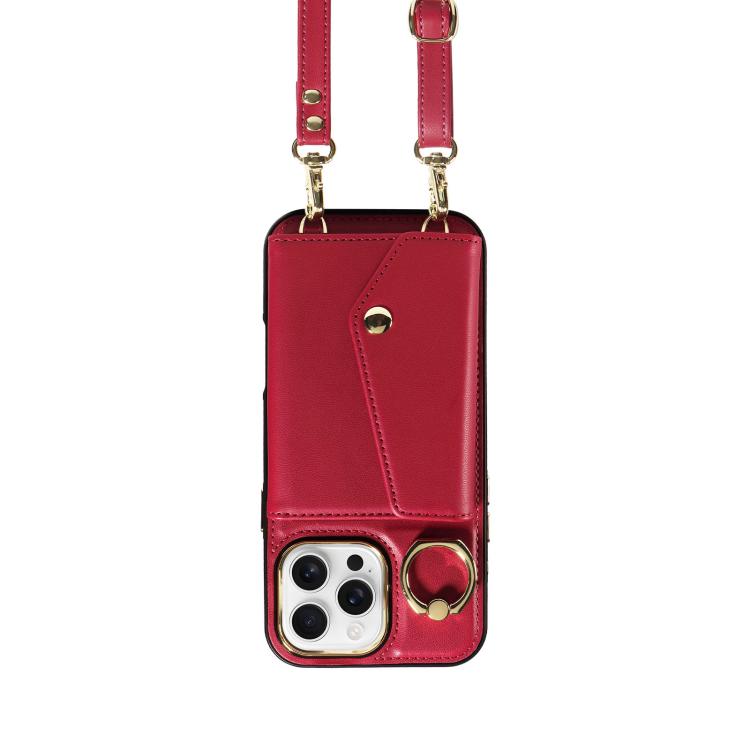 For iPhone 16 Pro Diagonal Crossbody Ring Organ Wallet Leather Back Phone Case