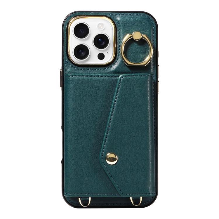 For iPhone 16 Pro Diagonal Crossbody Ring Organ Wallet Leather Back Phone Case