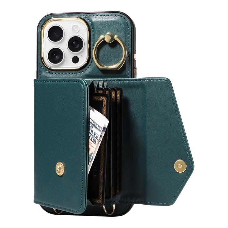 For iPhone 16 Pro Diagonal Crossbody Ring Organ Wallet Leather Back Phone Case