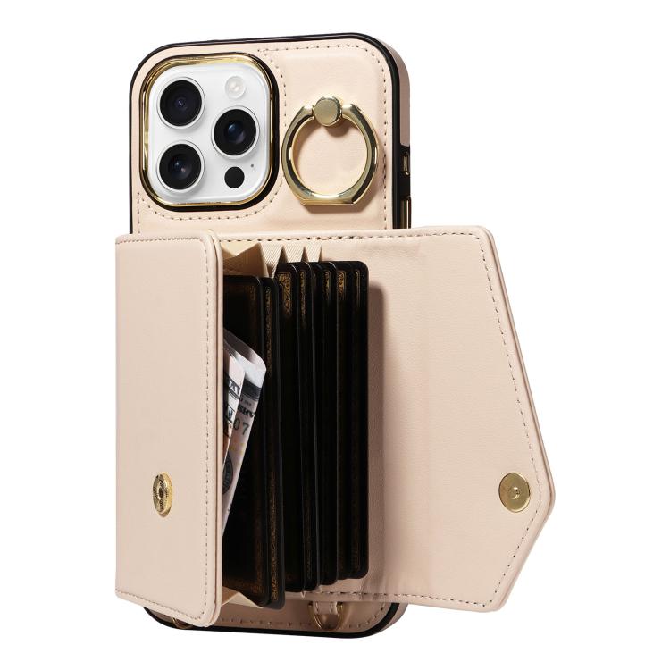 For iPhone 16 Pro Diagonal Crossbody Ring Organ Wallet Leather Back Phone Case
