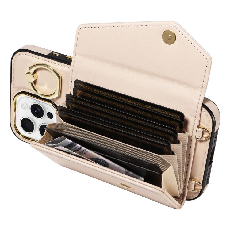 For iPhone 16 Pro Diagonal Crossbody Ring Organ Wallet Leather Back Phone Case