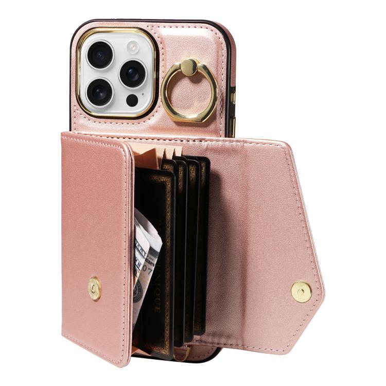 For iPhone 16 Pro Diagonal Crossbody Ring Organ Wallet Leather Back Phone Case