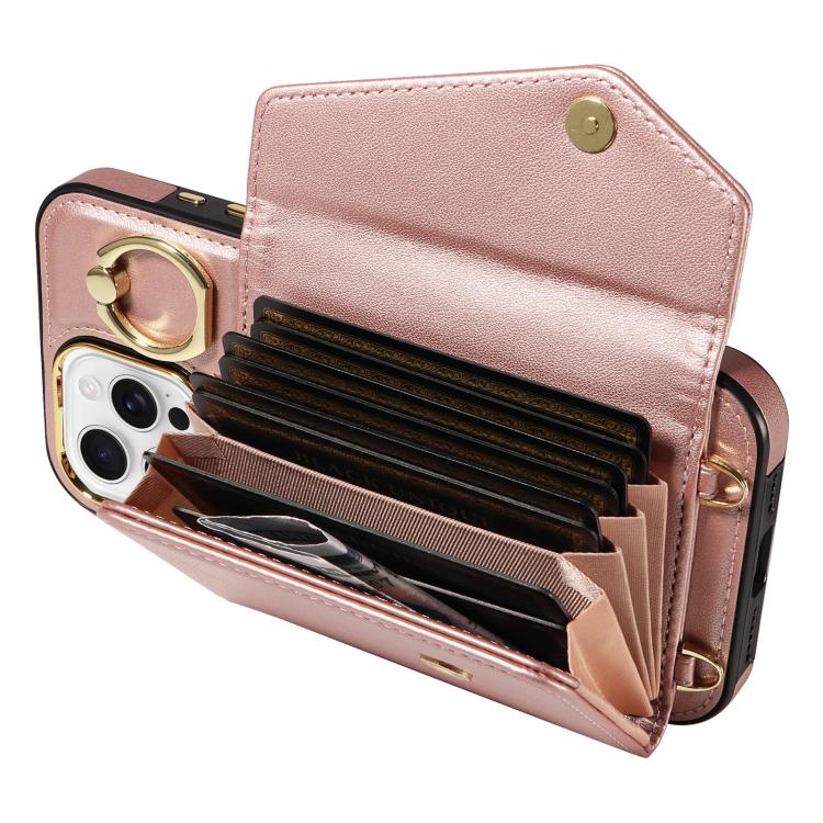 For iPhone 16 Pro Diagonal Crossbody Ring Organ Wallet Leather Back Phone Case