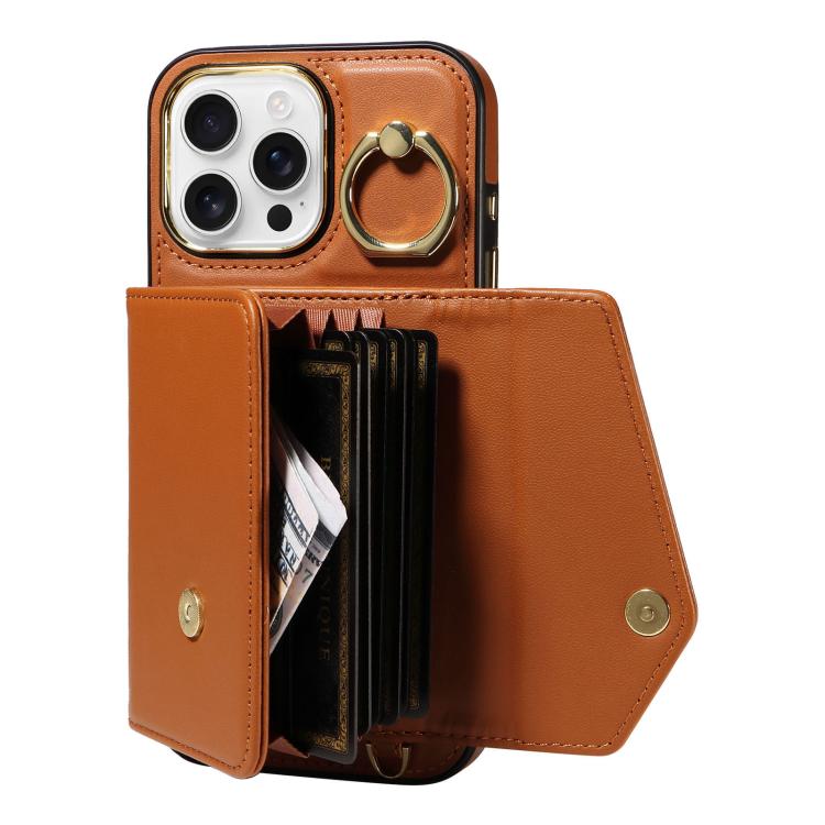 For iPhone 16 Pro Diagonal Crossbody Ring Organ Wallet Leather Back Phone Case