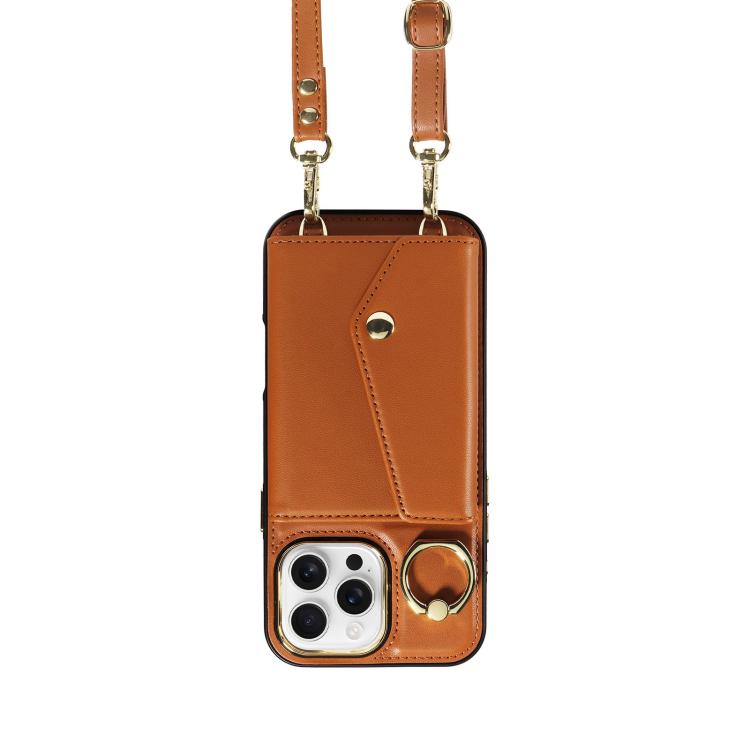 For iPhone 16 Pro Diagonal Crossbody Ring Organ Wallet Leather Back Phone Case