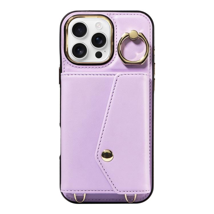 For iPhone 16 Pro Diagonal Crossbody Ring Organ Wallet Leather Back Phone Case