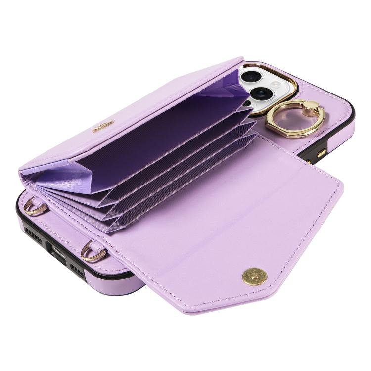 For iPhone 16 Pro Diagonal Crossbody Ring Organ Wallet Leather Back Phone Case