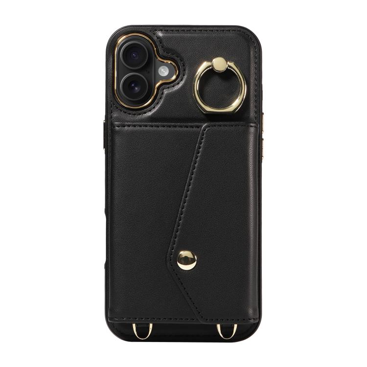 For iPhone 16 Plus Diagonal Crossbody Ring Organ Wallet Leather Back Phone Case