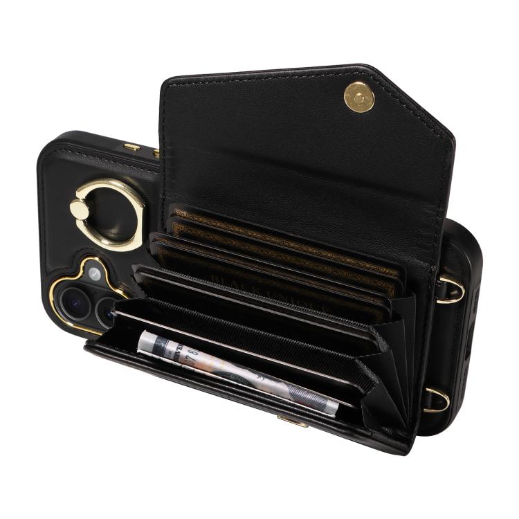 For iPhone 16 Plus Diagonal Crossbody Ring Organ Wallet Leather Back Phone Case