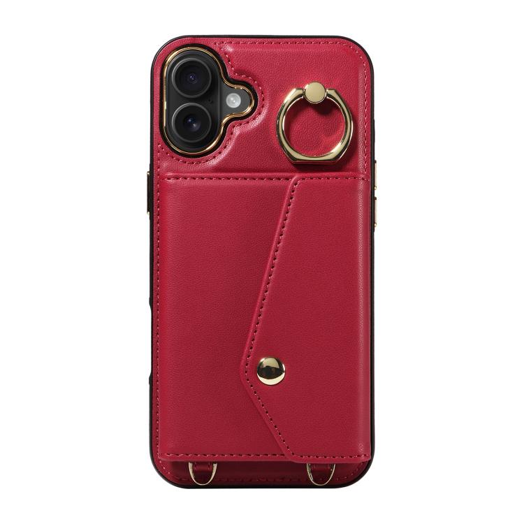 For iPhone 16 Plus Diagonal Crossbody Ring Organ Wallet Leather Back Phone Case
