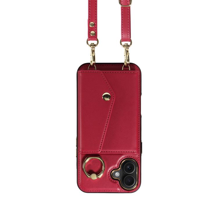For iPhone 16 Plus Diagonal Crossbody Ring Organ Wallet Leather Back Phone Case