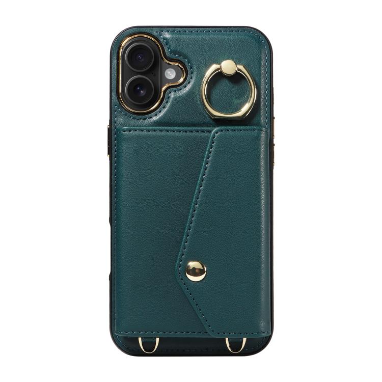 For iPhone 16 Plus Diagonal Crossbody Ring Organ Wallet Leather Back Phone Case