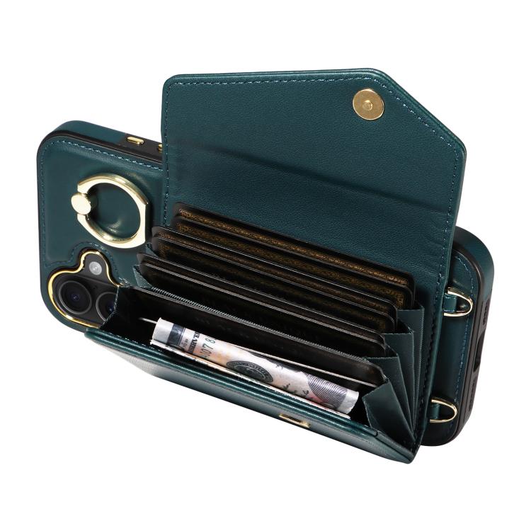 For iPhone 16 Plus Diagonal Crossbody Ring Organ Wallet Leather Back Phone Case
