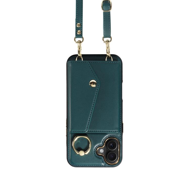 For iPhone 16 Plus Diagonal Crossbody Ring Organ Wallet Leather Back Phone Case