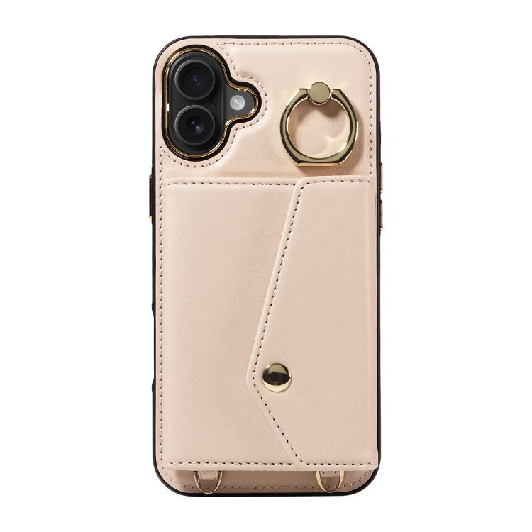 For iPhone 16 Plus Diagonal Crossbody Ring Organ Wallet Leather Back Phone Case